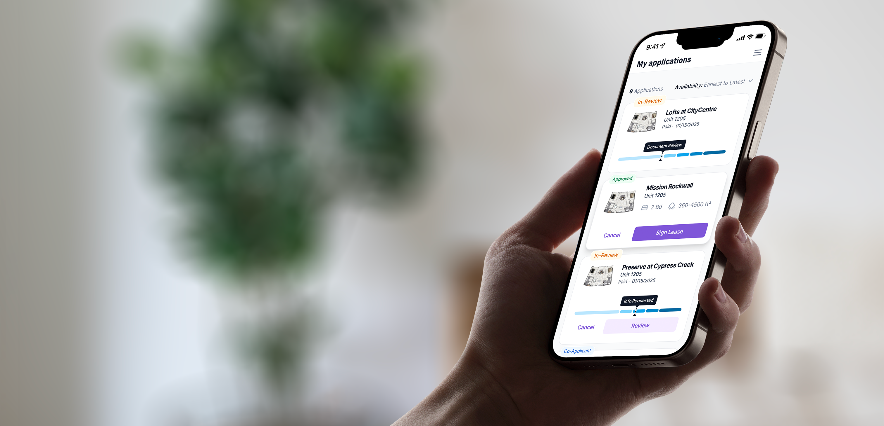 NOVY platform preview showing the leasing application interface on a mobile device